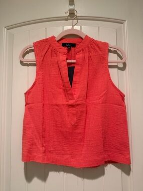 Lulu's Vibrant Coral Split-Neck Sleeveless Tank